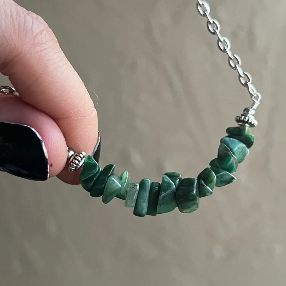 Set ! Green serpentine gems necklace celtic knot triquel + earrings boho celt - Picture 7 of 14